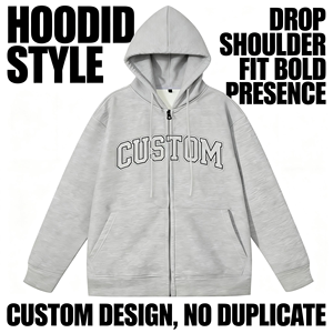 Sudadera con capucha y cremallera para hombre, personalizada OEM, de algodón grueso tejido, estilo oversize, con logotipo y patrón de letras personalizados - Product Image 4