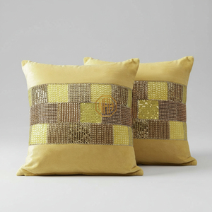 Hand Beaded Palm Leaf Cushion Cover Black <b>Gold</b> Decorative Throw Pillow Cover Home Decor - Product Image 4