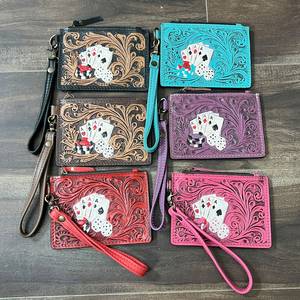 Wholesale New Hand Tooled Genuine Leather <b>Card</b> <b>Holder</b> New Poker Design Mini <b>Card</b> & Coin <b>Holder</b> Unisex Wristlet <b>Wallet</b> Daily Use - Product Image 2