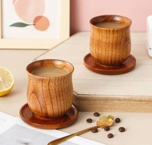 Taza de Café de Madera de Alta Calidad con Platillo, Taza de Té de Madera Maciza, Vaso Ecológico, Juego de Café Rústico, Vajilla al por Mayor - Product Image 1