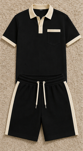 Ensemble de survêtement polo et short en maille gaufrée de luxe pour homme, style décontracté « Old Money », deux pièces, idéal pour l'été, qualité supérieure - Product Image 4