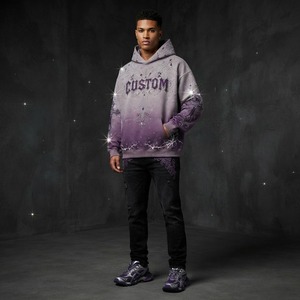 Sudadera con Capucha Extra Grande Unisex con Cruz Gótica de Pedrería, 100% Algodón Ecológico, Ropa Urbana de Invierno - Product Image 5