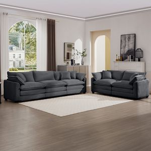 Canapé inclinable moderne 2 places gris avec revêtement en tissu et 8 coussins, assise profonde et design Corduroy pour salon - Product Image 1