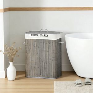 Cesto per Bucato Pieghevole in Bambù Grigio, Design Richiudibile per una Comoda Conservazione - Product Image 1