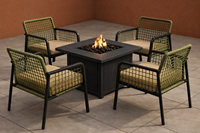 Ensemble de jardin en rotin pour cour extérieure, table carrée avec foyer, 4 chaises tressées, mobilier de patio moderne et luxueux, résistant aux intempéries