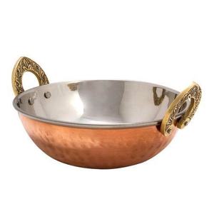Antique Copper Hammered Kadahi With Brass Handles Stainless Steel Lined Vintage Cookware <b>Pot</b> For Stovetop <b>Cooking</b> - Product Image 4