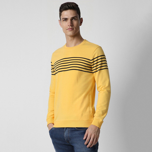 Sudadera de Cuello Redondo Amarilla para Hombre, Sudadera de Punto a Rayas, Corte Regular, Informal, para Otoño, con Bolsillo Lateral - Product Image 2