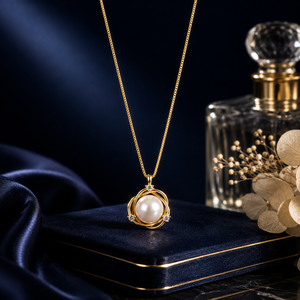Collar con Colgante de Perla de Agua Dulce Chapado en Oro de Plata de Ley 925, con Acento de Circonia Cúbica, Cadena Elegante y Bonita para Mujer, Regalo - Product Image 1