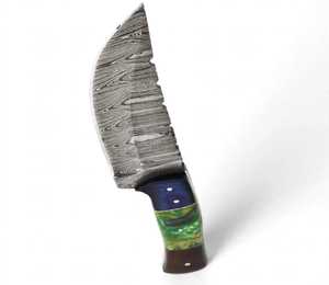 Couteau utilitaire artisanal en acier Damas avec manche en bois de résine segmenté - Product Image 3