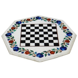 Plateau de table basse en marbre blanc avec incrustation florale, fait main, Pietra Dura, meuble de salon durable - Product Image 6