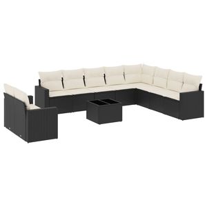 Conjunto de Sofás de Jardín de Ratán PE Modular Grande en Negro y Blanco Crema, Diseño Modular Moderno - Product Image 2
