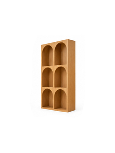Librería Japonesa Moderna de Madera con 6 Compartimentos Arqueados, Diseño Minimalista Independiente para Sala de Estar, Oficina en Casa, Almacenamiento - Product Image 3