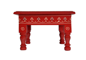 Hand Painted <b>Wooden</b> Pooja Chowki Square Low Table Traditional Indian Decorative Stool for Home <b>Temple</b> Decor Wholesale - Product Image 3