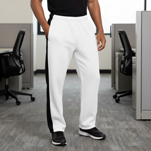Men's White Sweatpants With Black Side Stripe Elastic Waist Loose Fit Casual Joggers Plus Size Heat Printing Right Leg Logo - Product Image 6