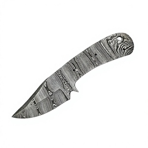 Cuchillo de caza de hoja fija de acero de Damasco con punta caída, filo recto grueso y espiga completa, en bruto para DIY - Product Image 1