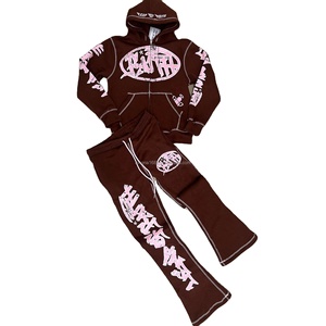 2025 unisexe Logo personnalisé lavage à l'acide pantalons de survêtement évasés sweat à capuche zippé de haute qualité deux pièces hiver imprimé polaire grande taille demi - Product Image 3