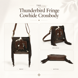 Bolso bandolera de cuero con flecos y pelo de vaca, estilo occidental para mujer. |   Bolso de Hombro con Apliques Thunderbird |   Exportación de India - Product Image 2