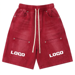 Shorts de algodón grueso para hombre, estilo vintage, desgastados por el sol, con bolsillo trasero, estilo streetwear. - Product Image 1