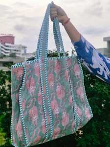 Silk Handcrafted Solid Color Quilted <b>Vintage</b> <b>Tote</b> <b>Bags</b> FABRICATEFIZZ Lightweight Travel & Shopping Use - Product Image 4