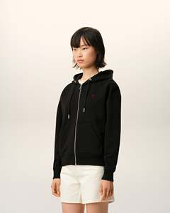 Men's <b>Black</b> Hooded Sweatshirt Oversized Fit Cotton Knitted Zipper Front <b>Heart</b> Embroidery Casual Summer Wear Customized Colors - Product Image 5