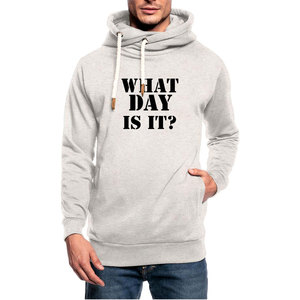 Sudadera con Capucha Gris para Hombre con Estampado de '¿Cuál es el día?', Corte Regular, Informal, de Algodón Tejido, con Bolsillo Frontal, para Otoño - Product Image 1