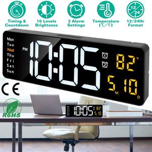 Horloge murale numérique LED 15,7 pouces avec télécommande, 10 niveaux de luminosité, 3 réglages d'alarme, format 12/24 heures, compte à rebours, température - Product Image 1