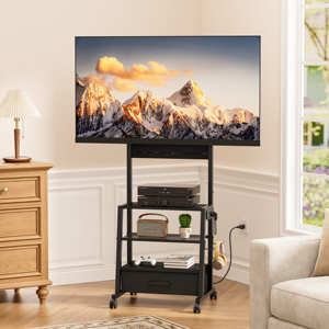 Support <span class=keywords><strong>TV</strong></span> <span class=keywords><strong>mobile</strong></span> sur roulettes <span class=keywords><strong>pour</strong></span> écrans de 32 à 55 pouces, chariot <span class=keywords><strong>TV</strong></span> avec station de charge et étagères multi-niveaux <span class=keywords><strong>pour</strong></span> la maison, la salle de sport et le salon - Product Image 1
