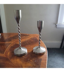 Luxury design matt nickel plated cast aluminum small large candle holder 2 <b>pc</b> <b>set</b> taper candlestick holder customization options - Product Image 5