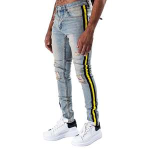 Pantalon évasé pour homme, taille mi-haute, coupe slim, extensible, en jean, motif écossais, uni, classique, élégant, de haute qualité, avec étiquette personnalisée, vente en gros - Product Image 6