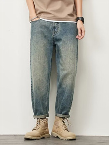 Pantalones Vaqueros de Mezclilla para Hombre, Corte Recto, Cintura Alta, Ajuste Holgado, Estilo Casual, Algodón, Lavado a la Piedra, Estilo Otoñal - Product Image 4