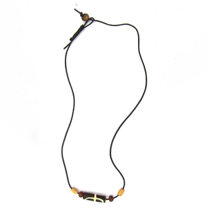Collar con Cuentas de Hueso en Forma de Corazón, con Cuentas Cristianas Religiosas, Estilo Étnico Unisex, Joyería de Moda con Cordón Negro - Product Image 1