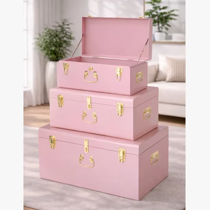 Ensemble de 3 coffres de rangement métalliques roses, bleu clair et blanc pour vêtements, cuisine, armoire et salle de bain – Idéal pour la maison - Product Image 1