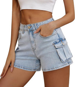Shorts en jean déchirés pour femme, style rétro, élastiques, respirants, lavés, grande taille, coupe ajustée, streetwear, vente en gros, été, personnalisables - Product Image 1