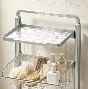 Stainless Steel Bathroom Rolling Cart Mobile Storage <b>Trolley</b> for Shampoo Bottles Towels Shower Organizer Rack - Product Image 2
