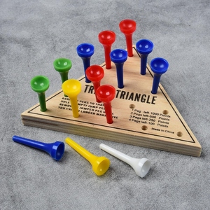 Wooden Triangle Peg Solitaire Game With Colorful Plastic Pins Classic Brain Teaser <b>Puzzle</b> For Kids And Adults For Enjoyment - Product Image 1