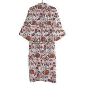 100% ropa de noche de algodón Natural Kaftan Albornoz Maxi bloque estampado Floral ropa de dormir hecho a mano Bikini cubrir - Product Image 1