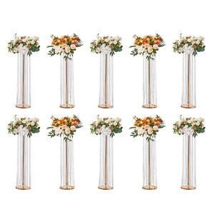 Set di 10 Supporti per Fiori da Matrimonio in Cristallo, Alti 35,43 Pollici, Vaso in Metallo Dorato di Lusso, Centrotavola di Alta Qualità per Matrimoni - Product Image 1