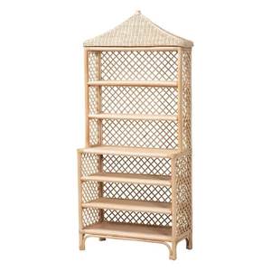 Étagère en rotin minimaliste moderne, fabriquée à la main en matériau naturel, meuble de rangement unique avec dessus en pagode, meuble d'appoint pour salon - Product Image 1