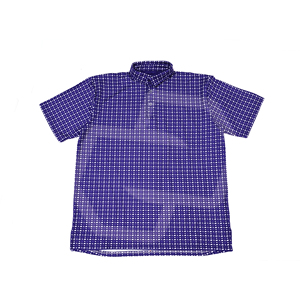 Wholesale Men's <b>Blue</b> Dot Print <b>Polo</b> <b>Shirt</b> Short Sleeve Cotton Poplin Casual Breathable Woven Button Up <b>Shirt</b> - Product Image 1