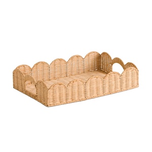 Bandeja de servir de ratán con borde festoneado, tejida a mano, ecológica, de forma rectangular, para cafetería, hotel, venta al por mayor, proveedor sostenible - Product Image 1