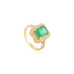 Diseño Exclusivo de Lujo 2.5ct. Anillo de Compromiso con Halo de Diamantes y Esmeralda Zambiana, Joyería Nupcial de Oro Amarillo Real de 14K - Product Image 3