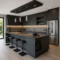 Ensemble de meubles de cuisine modulaires modernes sur mesure KEJIA de luxe avec îlot en marbre et éclairage LED intégré pour projets résidentiels haut de gamme