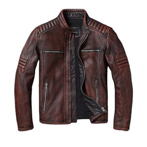 ที่ดีที่สุดแจ็คเก็ตหนังวัวหนังแกะ100% ของผู้ชายเสื้อโค้ทเฟอร์แนววินเทจคุณภาพสูงเสื้อโค้ทขนสัตว์กระเป๋าแบบบางสำหรับขี่มอเตอร์ไซด์ฤดูหนาว - Product Image 1