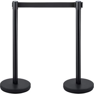 Lot de 4 poteaux de délimitation rétractables noirs de 2 m (6,6 pi) avec sangle pour le contrôle des foules, et tourniquets noirs pour la gestion de la foule - Product Image 1