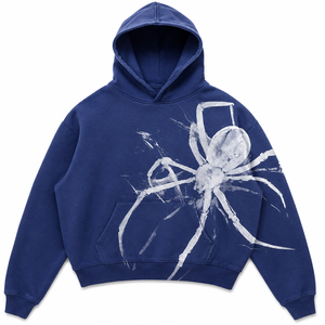 Sweat à capuche streetwear personnalisé surdimensionné avec motif araignée bleue, 100% coton, molleton lourd, pour hommes et femmes - Product Image 1