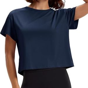 Bright Blue Loose Fit Women Yoga <b>Crop</b> <b>Tops</b> Cotton Blend Flexible Fabric Breathable Premium Yoga <b>Crop</b> <b>Tops</b> - Product Image 5