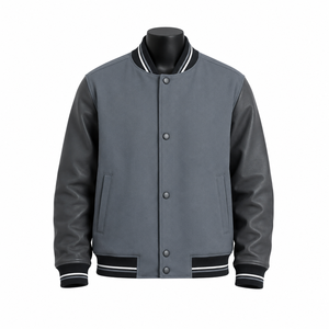 Chaqueta Varsity de Cuero PU para Hombre, Color Sólido, Cuello Camisero, Corte Regular, Estilo Casual Otoñal, Cierre de Botones de Una Sola Fila - Product Image 1