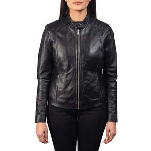 Blouson Bomber Noir en Cuir Véritable Coupe Ample Col Mandarin Fermeture Éclair Devant Qualité Premium en Laine pour l'Hiver Fournisseur OEM ODM Vente en Gros - Product Image 5