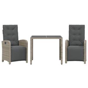Conjunto de Bistro de Ratán PE Gris con Acero con Recubrimiento en Polvo y Vidrio Templado para Muebles de Patio - Product Image 2