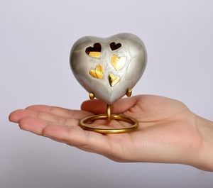 Distinctive Brass Heart Shape <b>Memorial</b> Ash <b>Keepsake</b> Urn Tribute Holder Designed With Decorative Fine Surface Finish - Product Image 1